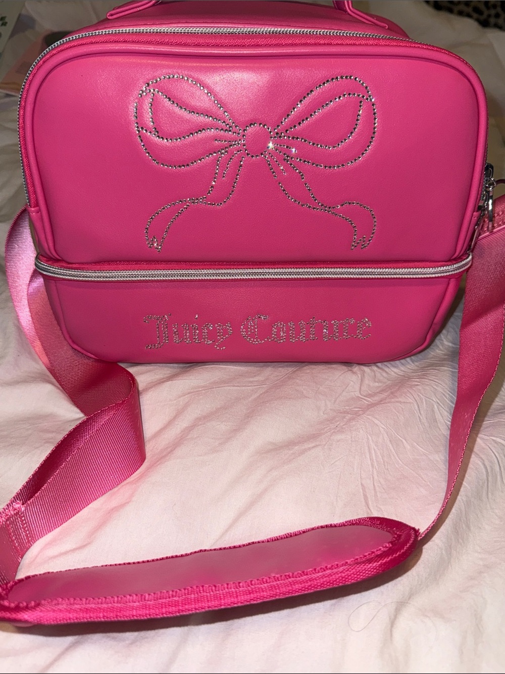 Juicy Couture Bright Pink Rhinestone Bow Cooler Bag Crossbody